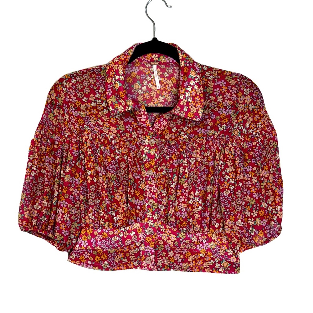 Free People Floral Button Up Crop Top